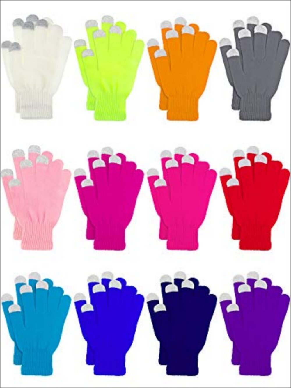 12 Pairs Touch Screen Gloves Acrylic Stretch Knit Winter Warm